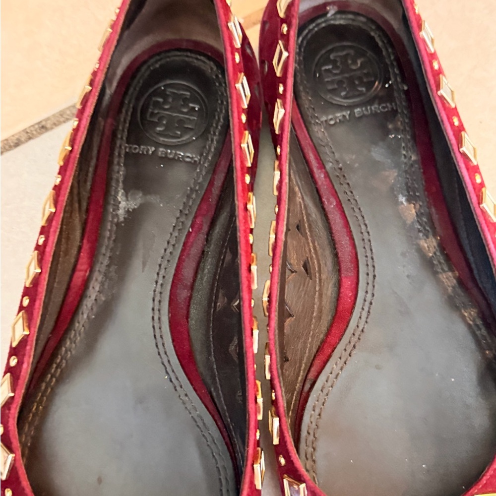 Tory Burch Red Flats with Gold Studs - Picture 2 of 6